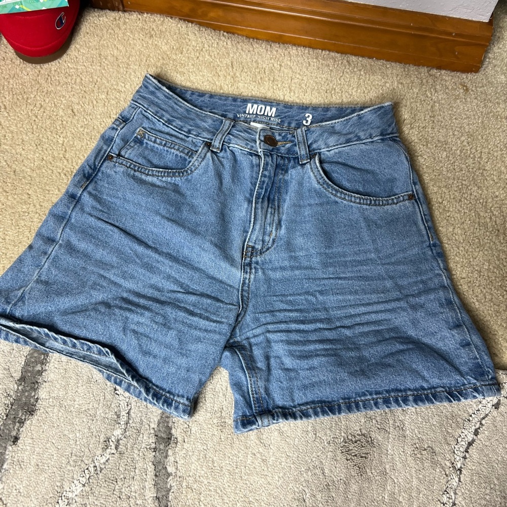 Women's Blue Denim Mom Shorts